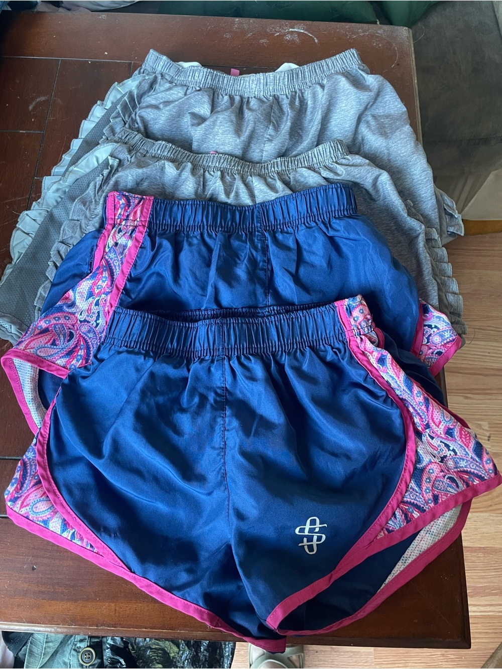 Girls' Navy and Gray Athletic Shorts with Pink Trim Bundle